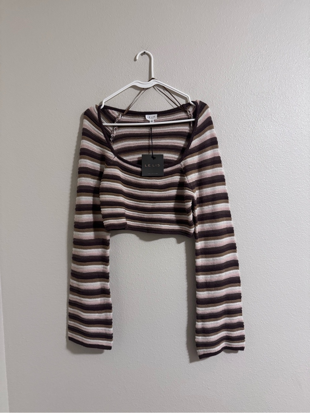 NWT Le Lis Striped Ribbed Knit Top in Brown, Cream & Mauve